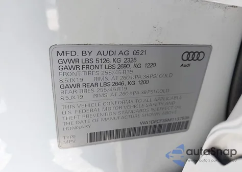 2021 Audi Q3 Premium 45 Tfsi S Line Quattro Tiptronic z USA, uszkodzony, nr VIN WA1DECF35M1137595